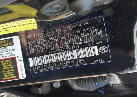 2014 Toyota Camry Se z USA, uszkodzony, nr VIN 4T1BF1FK5EU376419